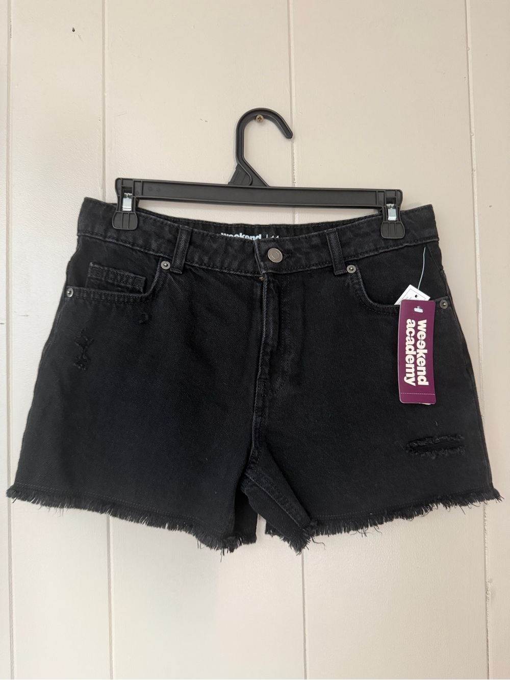 Black Denim Frayed Hem Shorts